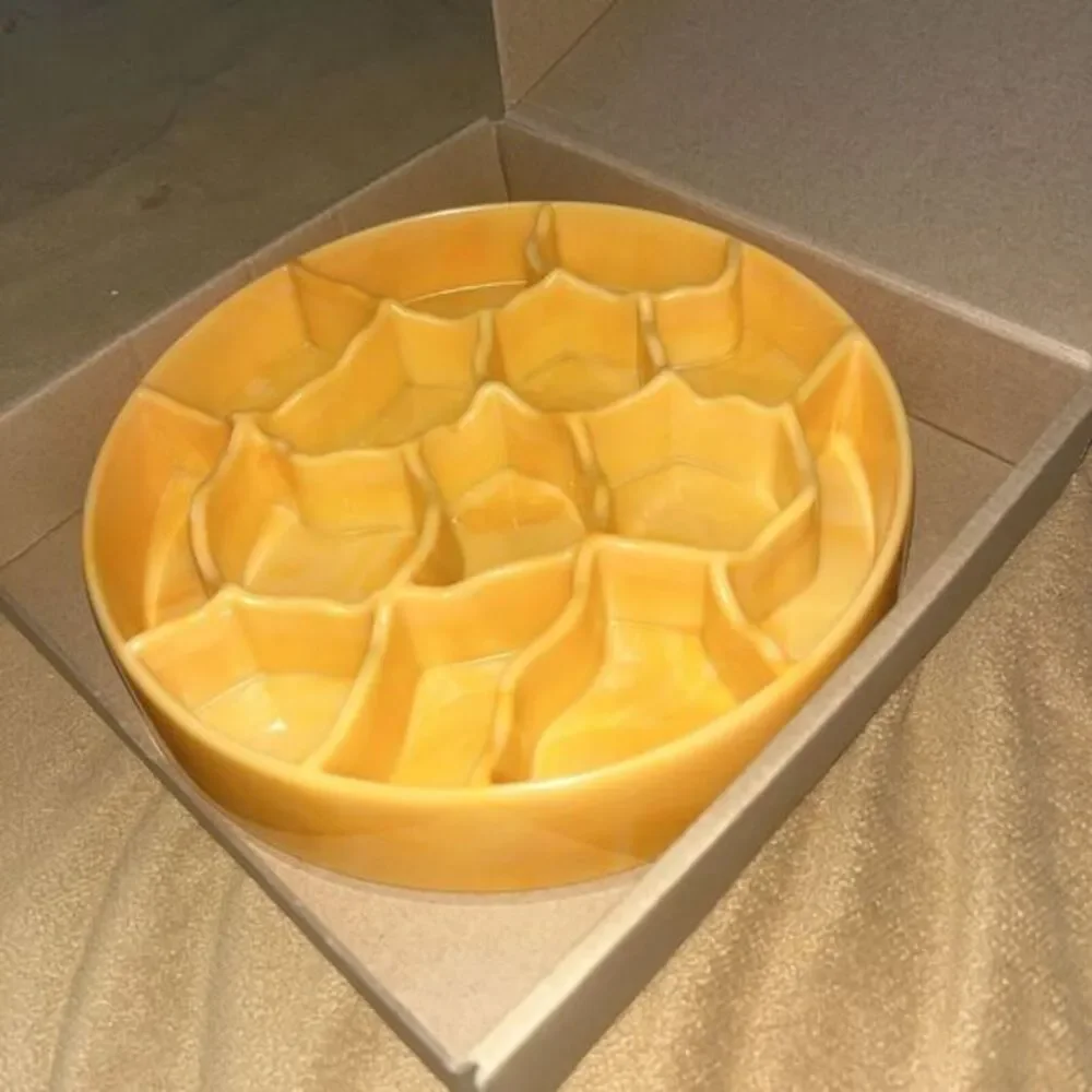 Round Serving Platter Divided Tray Relish‎ Dish Yellow eat food slow pet food